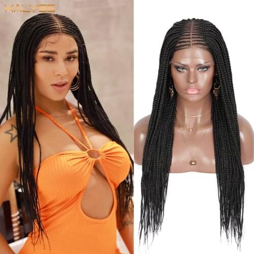 Kalyss 27 Inches Synthetic Lace Front Cornrow Box Braids Frontal Braided Wigs for Black Women