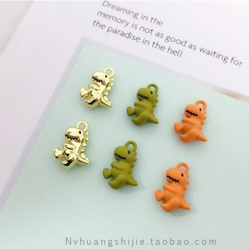 10pcs/pack Cute 3D Dinosaur Charms Metal Pendant Golden Color Earring DIY Fashion Jewelry Accessories 17x12x5mm