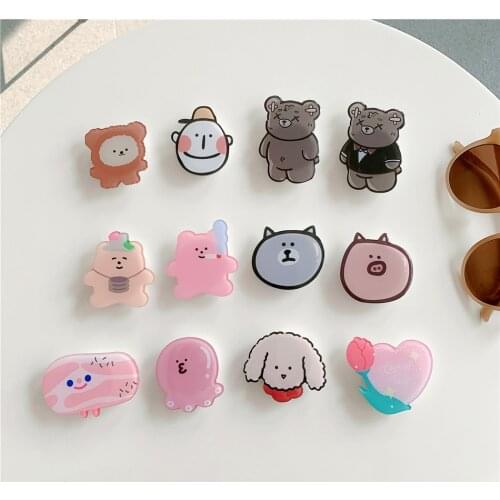 Popular Cute 3D Korean Cartoon Bear Dog Cat Universal Phone Grip Foldable Holder Expanding Stand Finger Ring Holder Lovely Gril