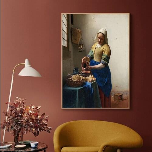 Posters and Prints Classical Famous Oil Painting The Milkmaid Wall Art Canvas Painting Picture for Living Room Design Decor