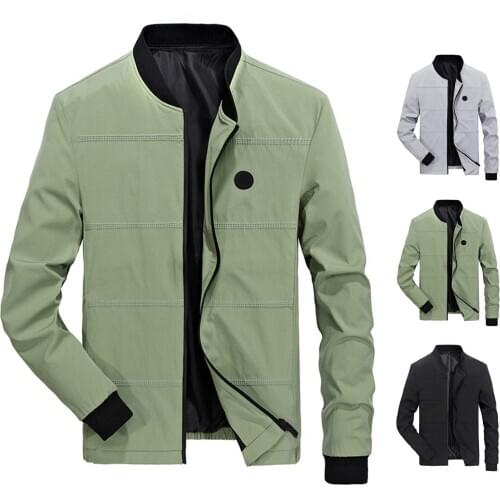 Casual Men Autumn Winter Long Sleeve Zipper Coat Pilot Bomber Varsity Jacket