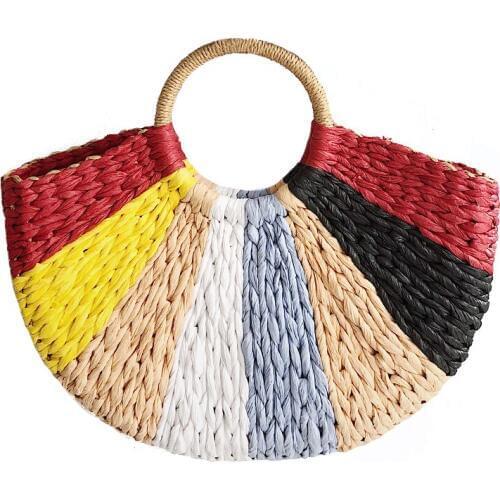 Handmade Women Handbag Summer Half Moon Bag For Women Straw Beach Shopping Bags Female Shopping Weaving Tote Feminina Bag Totes