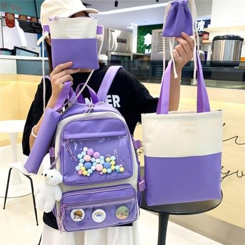 4 pcs sets canvas Schoolbags For Teenage Girls Female Children Shoulder Bags New Trend Female Backpack Fashion Women Backpack