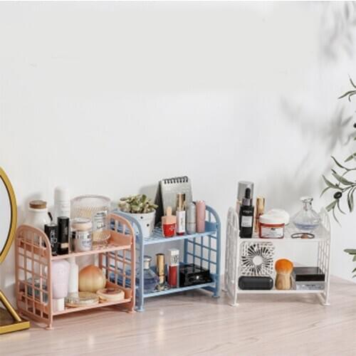 Cosmetic jewelry folding storage shelf Simple household desk bathroom double shelf girls heart storage shelf #A