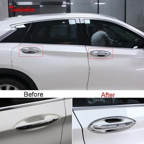 Tonlinker Exterior Car Door Handle Bowl Cover sticker for INFINITI QX50 2018-20 Car Styling 8 PCS Stainless steel Cover stickers