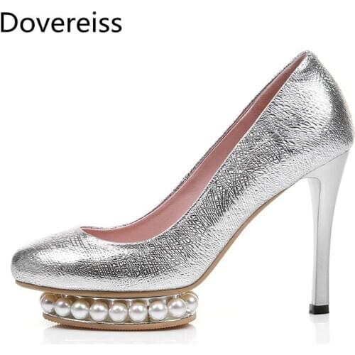 Dovereiss Fashion Womens Shoes summer new Elegant Silver Slip on Pointed to Pumps Waterproof sexy Office lady Party shoes 30-45