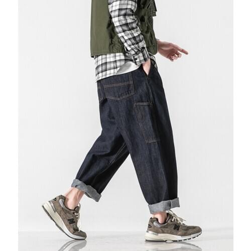 Spring New Casual Pants Outdoor Trekking Labor Cargo Work Hiking American Basic Medium Straight Curved Knife Pocket Jeans Men