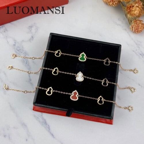 Luomansi Natural Malachite White Fritillary Gourd Bracelet 100%-S925 Sterling Silver Jewelry Accessories Woman Gift 16.5+4