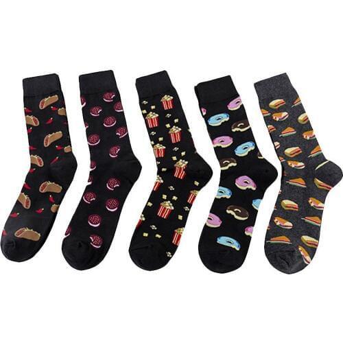Funny Food Pattern Happy Socks Men Sandwich Hamburger Doughnut Cotton Sokken Short Socks New 2020 Autumn Happy Socks Men