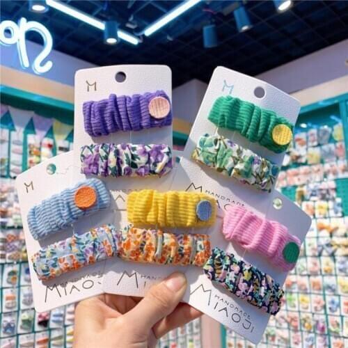 Girls Hair Accessories Pleated Hair Pins Baby Clip Button Shape Barrettes Toddlers Kids Cute Floreal Print Headddress 2 Piece