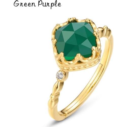 Green Purple 100% 925 Sterling Sliver Ring For Women Green Agate White Zircon Adjustable Engagament Fine Jewelry 2021 New