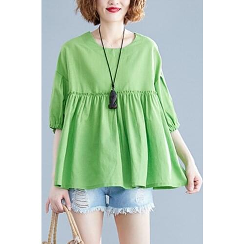 Oversized Women Cotton Linen Casual T-shirts New 2021 Summer Simple Style O-neck Solid Color Loose Female Tops Tees S3713