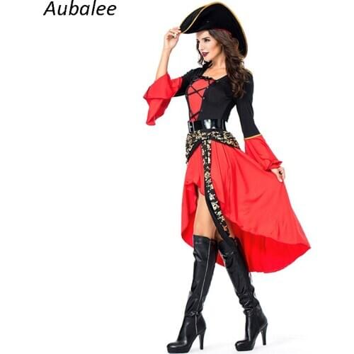 Women Halloween New Pirates Costumes Skull Hat Adult Carnival Party Dress Up Deluxe Pirates Cosplay Cothing