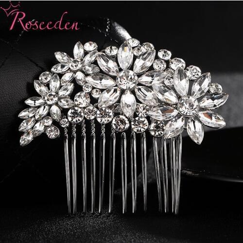 Fashion Wedding Crystal Hair Combs Ornament Bridal Hairpins Accessories Jewelry For Bride Rhodium Plated RE3572