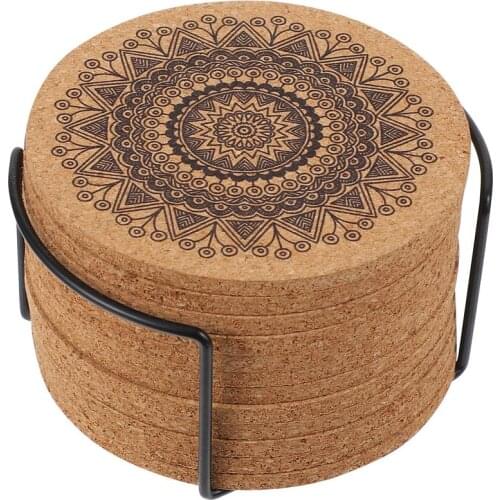 1 Set of 12PCS Creative Nordic Mandala Design Round Shape Wooden Coasters with Rack(1*Rack and 12 Coasters)