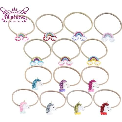 1 PCS Shining Rainbow Pattern Elastic Nylon Hairband Fashion Cartoon Unicorn Infant Headband Children Headwear Photography Props