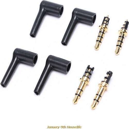 2pcs/lot Black Audio Plugs 90 Degrees 3.5mm Stereo Headset Plug Jack 3 4 Pole 3.5 Gold Plated Jack Adaptor Connector