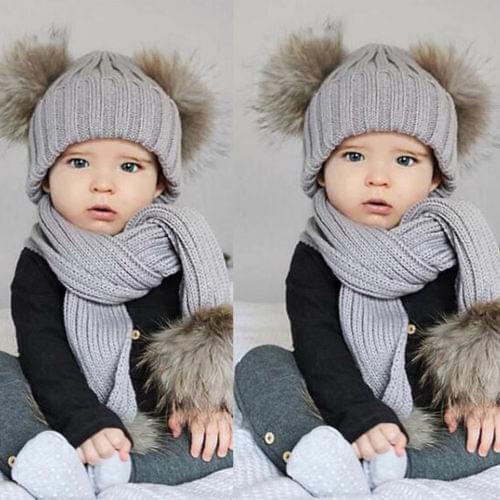 2017 Winter New Winter Warm Lovely Baby Infant Toddler Knitted Crochet Beanie Hat Cap +Scarf 2PCS