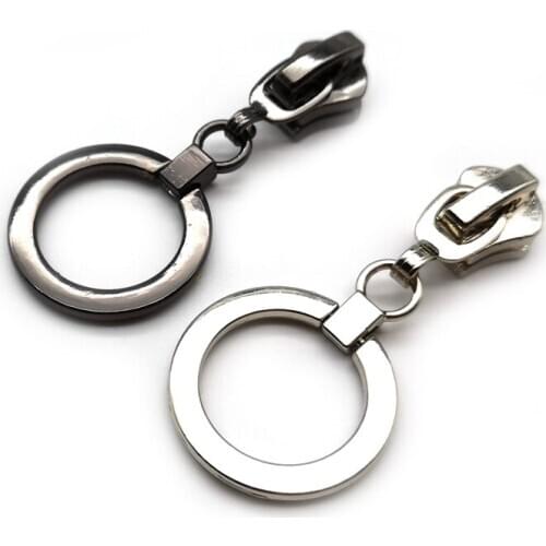 20 PCS/LOT, Round Circle Shape Zipper Pull for 5# Zipper, Fashion Zip Repair Kit, Black Silver Color
