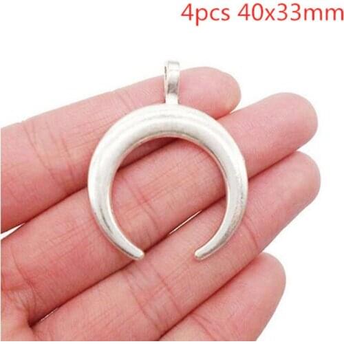 4pcs 40x33mm Ox Horn/Crescent Moon Charms Silver Color Pendant Findings Diy Necklace Pendant Accessories Handmade Jewelry