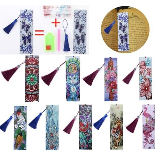 5D DIY Special Shaped Diamond Painting Bookmark Diamond Embroidery Craft Tassel Book Marks for Books Christmas Gifts for Kids