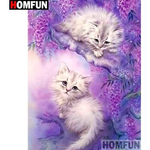 HOMFUN Full Square/Round Drill 5D DIY Diamond Painting "Animal cat landscape" Embroidery Cross Stitch 3D Home Decor Gift A13184