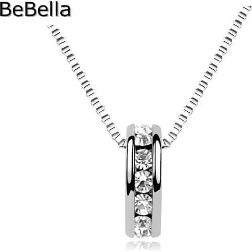 BeBella cute circle bead pendant necklace with Czech crystal setting for women girl Christmas lovers fashion jewelry gift