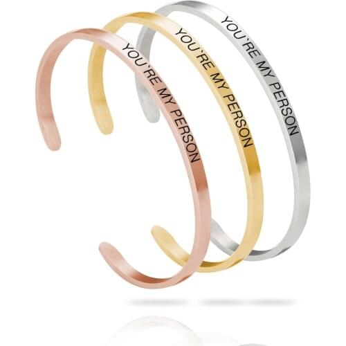 4mm Width Laser Engraved Customized "YOU'RE MY PERSON" Personality Cuff Bangles Mantra Bracelets Men Women Gifts for Lovers