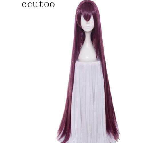 Ccutoo 110cm Dark Red Fate/Grand Order Scathach Long Straight Synthetic Hair Cosplay Wig Heat Resistance Fiber