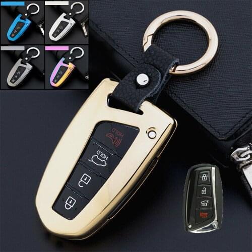 Zinc Alloy Remote Start Car Key Fob Case Holder Protector Cover Auto Accessories Bag For Hyundai Santa Fe Sonata Elantra Grand