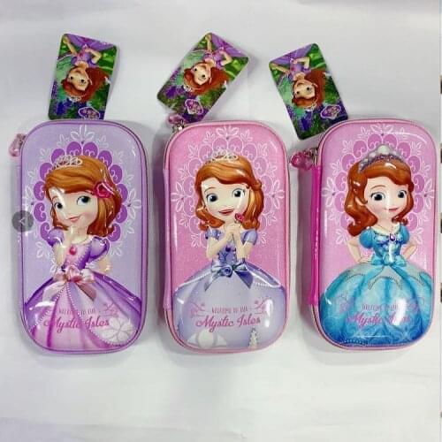 Disney Sophia stationery box cartoon large capacity pencil case 3D embossed waterproof sequin pencil case school supplies gift