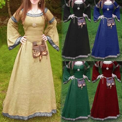 Women Medie Dress Renaiss Fit Irregular Long Sleeve Cosplay Maxi Dress Medieval Retro Gothiced Court Dress Prom Costume vestido