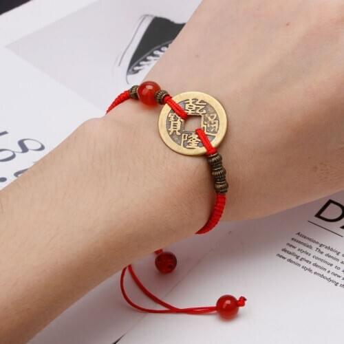 Feng Shui I Ching Ancient Coin Kabbalah Red String Attract Luck Wealth Bracelets