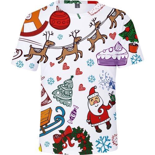 Luckyfriday Womens Mens Christmas Tshirt Gift 3D Short Sleeve Tops Santa Snowman Reindeer Novelty T-Shirt 2019 New Year Clothing