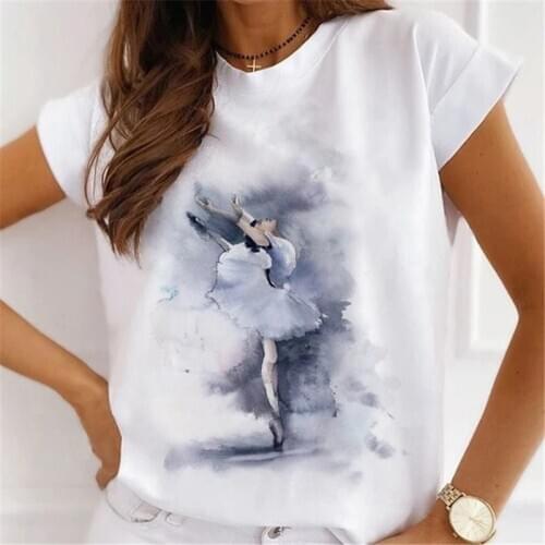 Summer New Fashion Short Sleeve Ladies Tshirts Ballet Ink Painting Printed Women T Shirt Female Harajuku Style Casual Tops Tee