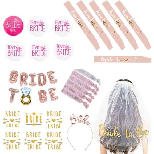 Team Bride Hair Tie Wedding Party Decoration Hen Night Supplies Shoulder Strap Set Balloons Badge Hen Party Combination Package