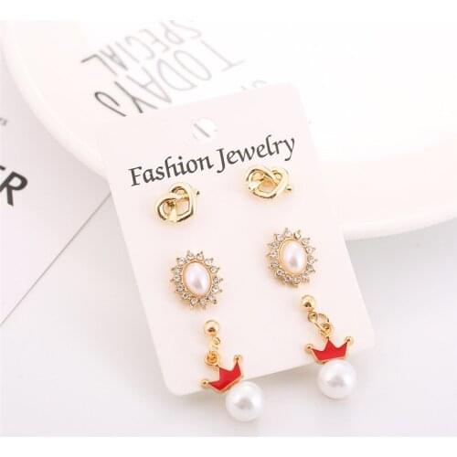 Htzzy New Statement Gold Heart Crown Earrings Sets for Women Personality Earrings Girl Party Jewelry 3 Pairs/set Gifts