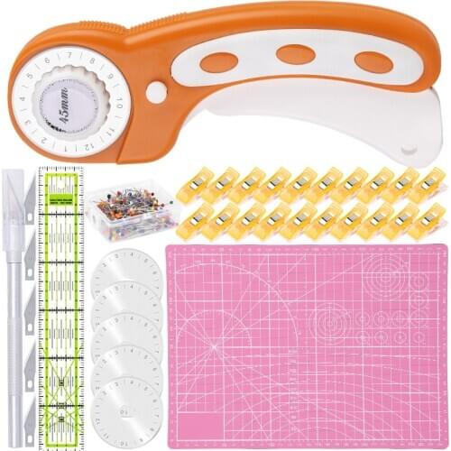 KAOBUY 132Pcs Rotary Cutter Kit 45mm Rotary Cutter Carving Knife A4 Cutting Mat Sewing Pins for Fabric Leather DIY Sewing Craft