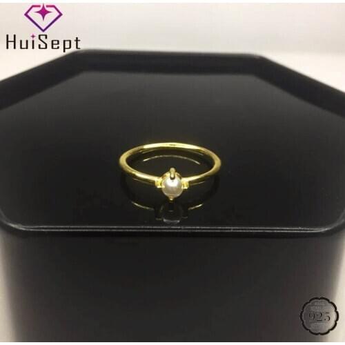 HuiSept Gold Pearl Ring for Female Silver Jewelry Fashion Ornaments Rings for Wedding Anniversary Party Gift Wholesale Size 6-10