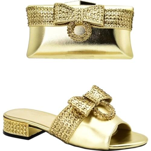 African Wedding Italian Shoe and Bag Sets Ladies Shoes with Matching Bags Set Decorated with Rhinestone Party Shoes and Bag