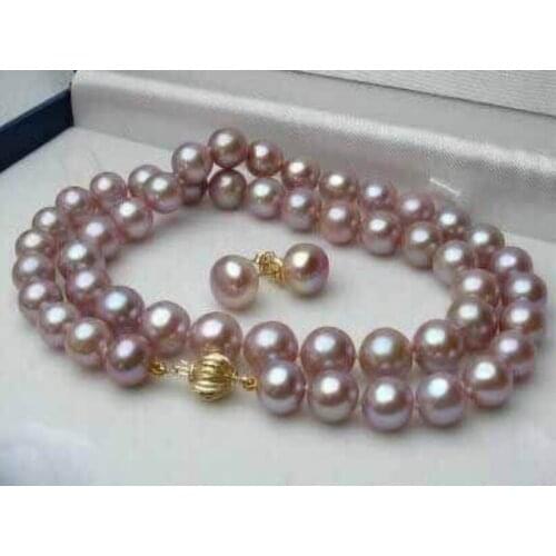 7-8MM Natural Purple Akoya Cultured Pearl Necklace 18'' + Earring Set
