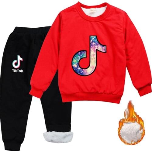 TIK TOK Girls Plush Cotton Clothing Sets Warm Boys Clothing Set Winter Thick For Girl Hoodies + Pants 2-Piece Kids Suit