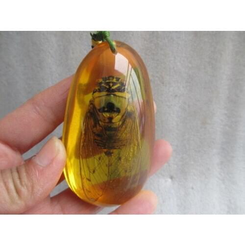 7.9 cm * / / Elaborate Chinese artificial amber resin cicada necklace pendant