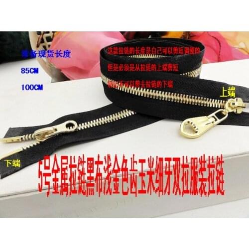 100cm metal zipper double slider open end black fabric golden teeth 2pieces #5 free shipping