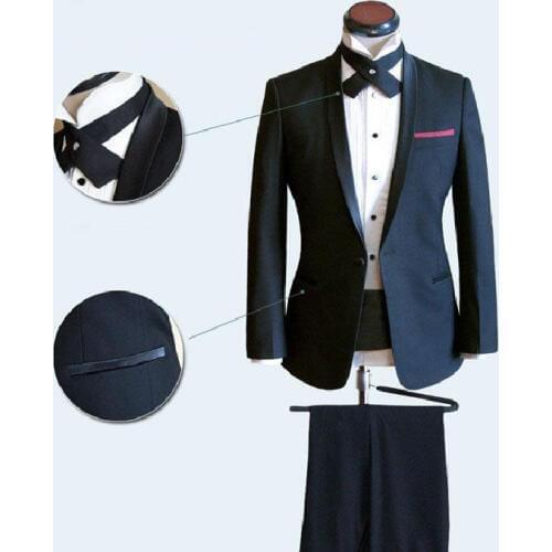 Custom Made To Measure Navy Blue Men Wedding Suits For Men Narrow Shawl Lapel,Bespoke Tailor Groom Suit Slim Fit Tuxedos For Men