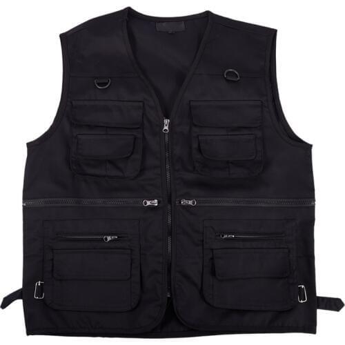 Mens Fishing Vest with Multi-Pocket Zip for Photography / Hunting / Travel Outdoor Sport - Black, XXL