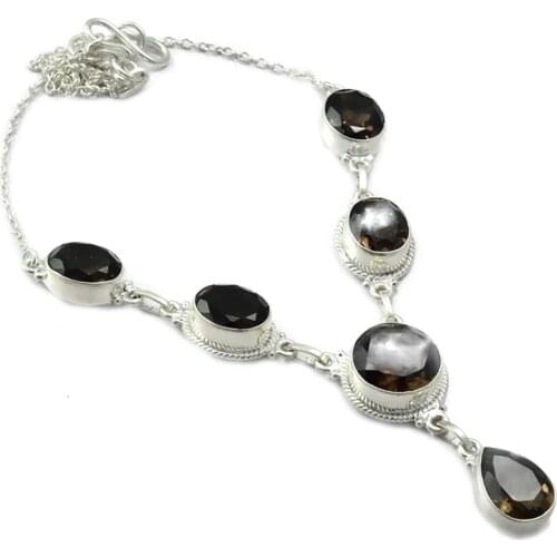 NiaoZaiFei YunZaiKan Smokey Quartz Necklace 925 Sterling Silver, 44.5 cm, MHBNE0081