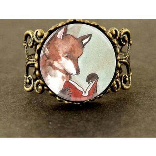 Steampunk 2017 New Fox art Ring Jewelry Glass fox cute Ring Women Men Gift