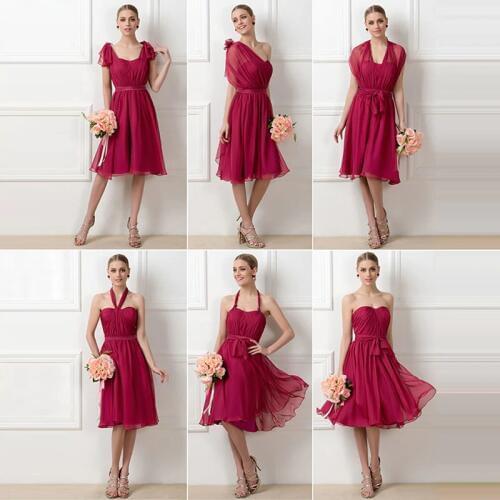 Tanpell a line pleats bridesmaid dress burgundy sleeveless knee length ruched gown women wedding party custom bridesmaid dresses