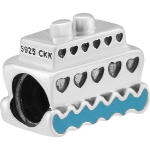 Fits Pandora Charms Bracelets All aboard Beads with Blue Enamel 100% 925 Sterling-Silver-Jewelry Free Shipping